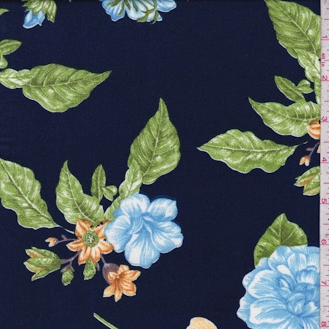 Dark Blue Multi Tropical Floral Double Brushed Jersey Knit Fabric By the Yard